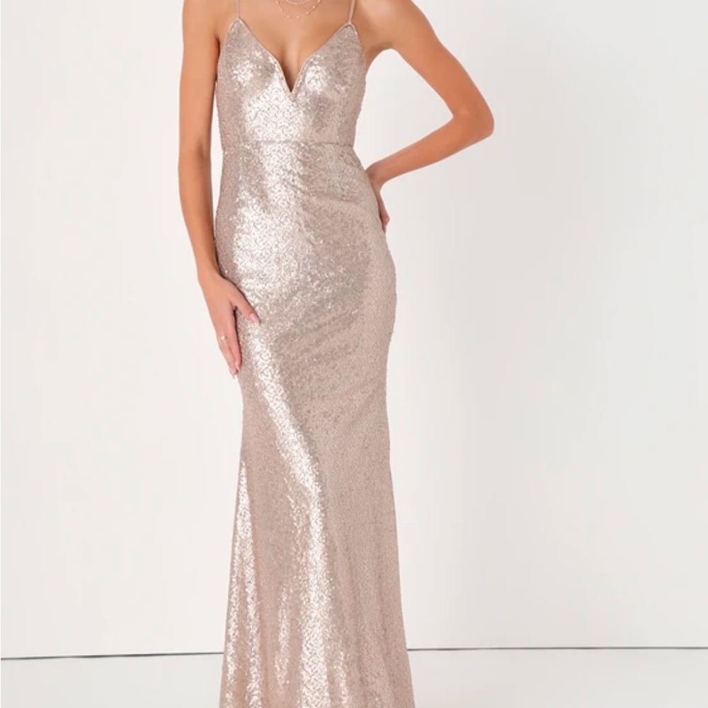 Prom rehearsal Rose Gold Mermaid Maxi Dress